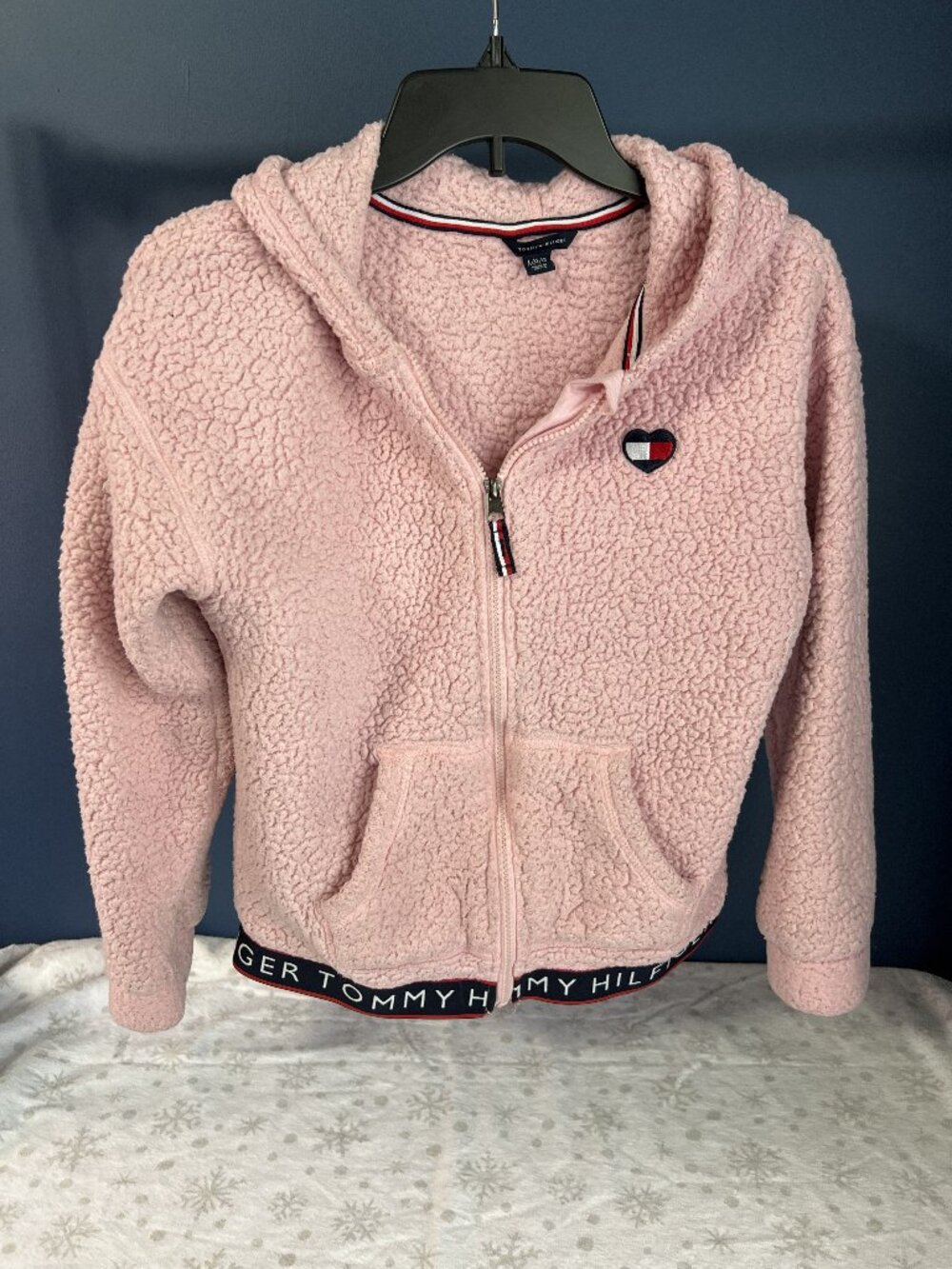 Tommy Hilfiger Girls' Pastel Pink Cropped Sherpa Zip-Up Hoodie L (12-14)
